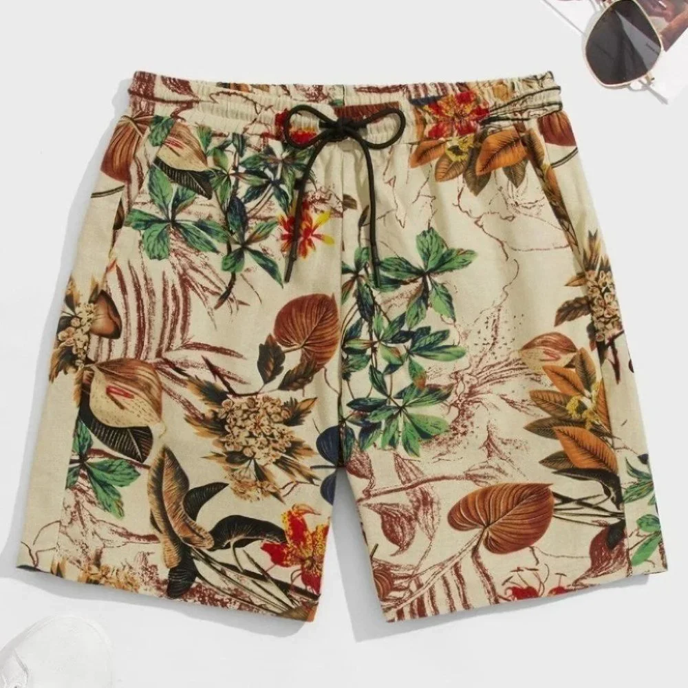 Tan Tropical Vacation Style Men's Shorts - Picture 1 of 5